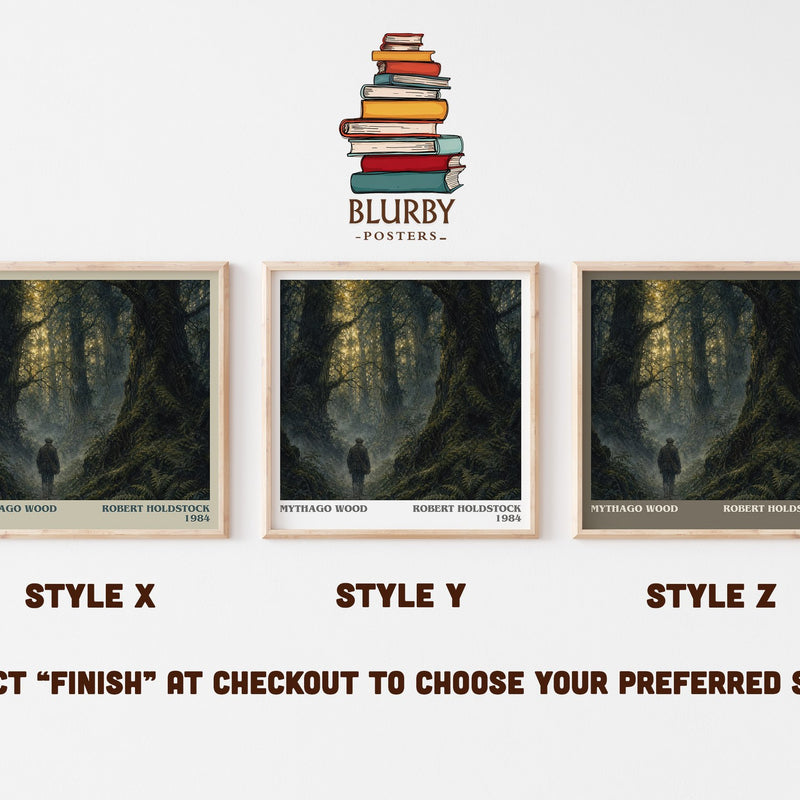 Mythago Wood literary print in frame leaning in hallway – fantasy wall art