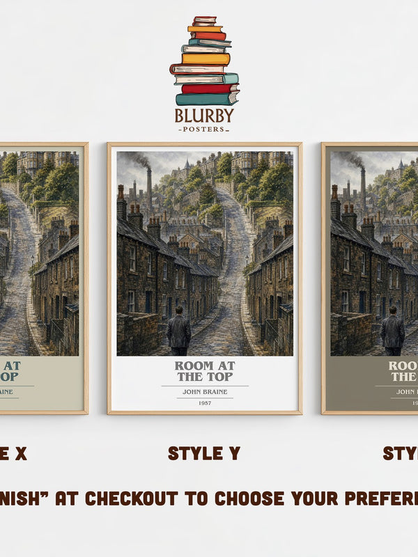 Room At The Top book cover print in frame leaning in hallway – literary fiction wall art