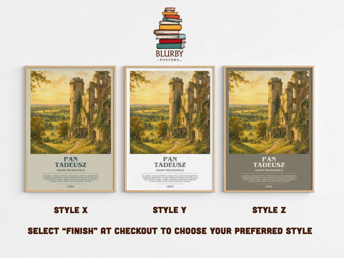 Pan Tadeusz Bookish Wall Art by Adam Mickiewicz – Style X, Y and Z side by side – choose your finish