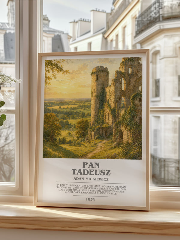 Pan Tadeusz Bookish Wall Art by Adam Mickiewicz – framed print by a bright window