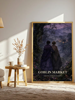 Goblin Market watercolour print in frame leaning in hallway – poetry wall art