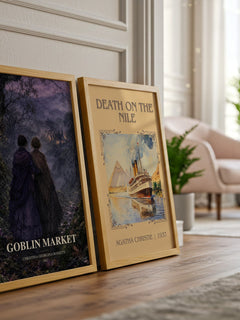 Goblin Market watercolour print framed by window – literary home decor