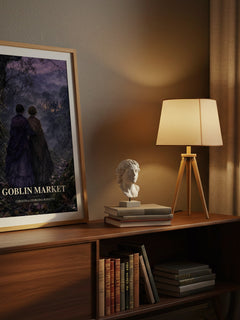 Goblin Market watercolour print on bookshelf – Christina Georgina Rossetti fan gift