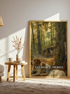 Go Down, Moses watercolour print in frame leaning in hallway – literary fiction wall art