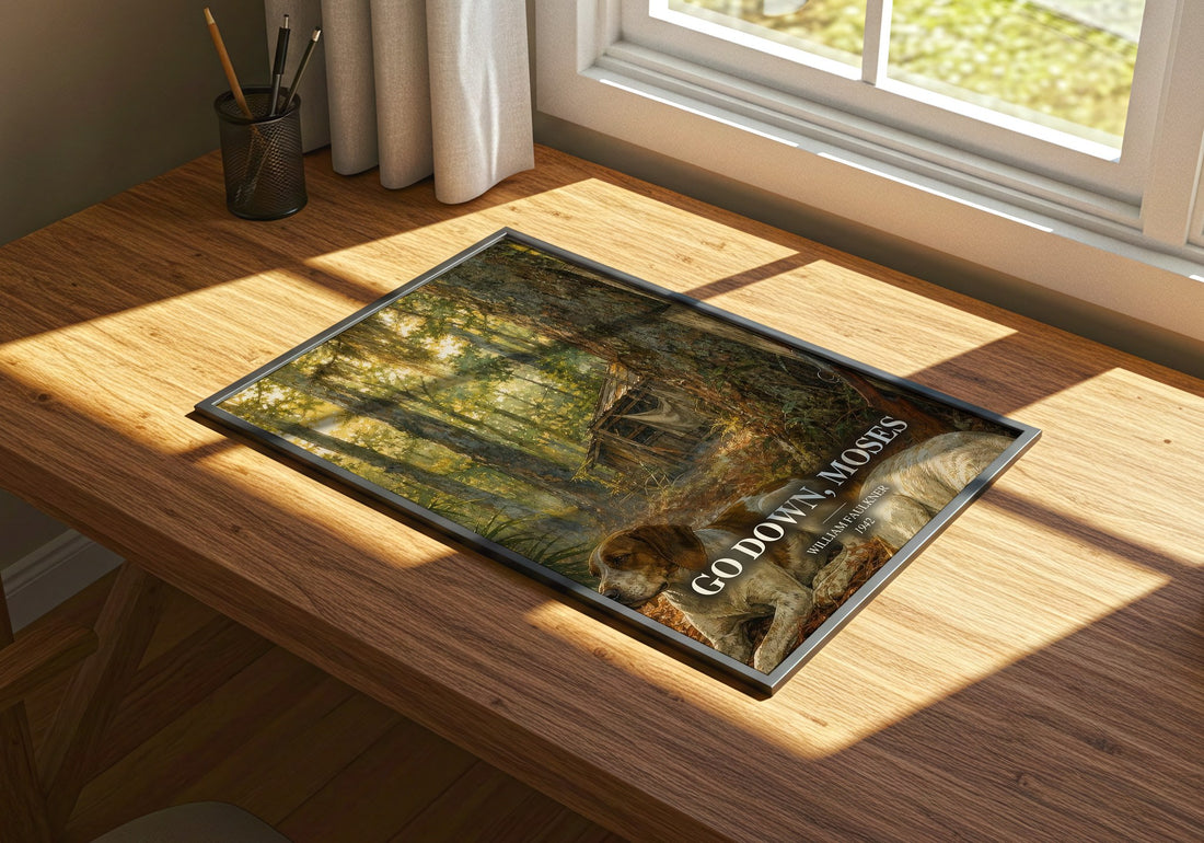 Go Down, Moses watercolour book poster framed on wall – literary fiction wall art