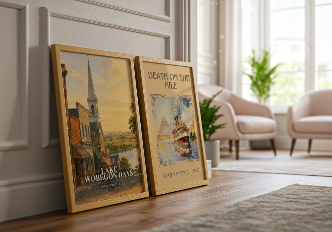Lake Wobegon Days watercolour print framed by window – literary home decor