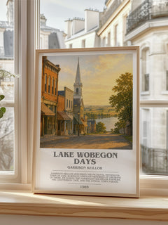 Lake Wobegon Days Bookish Wall Art by Garrison Keillor – framed print by a bright window