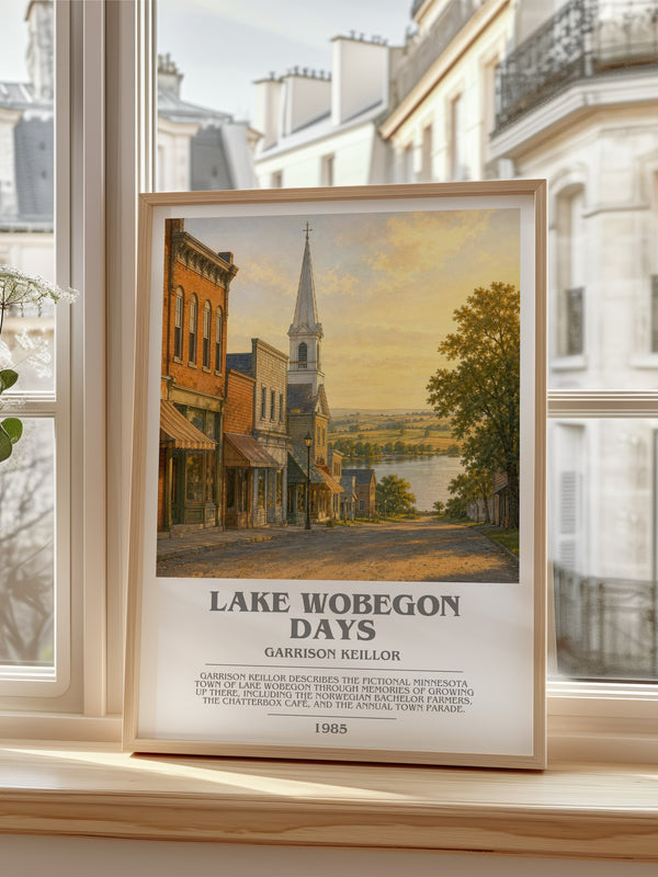 Lake Wobegon Days Bookish Wall Art by Garrison Keillor – framed print by a bright window