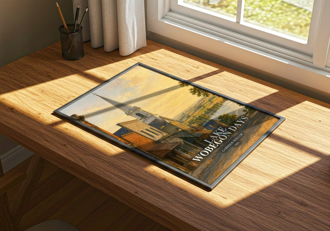 Lake Wobegon Days watercolour book poster framed on wall – literary fiction wall art