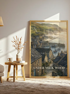 Under Milk Wood watercolour print in frame leaning in hallway – poetry wall art