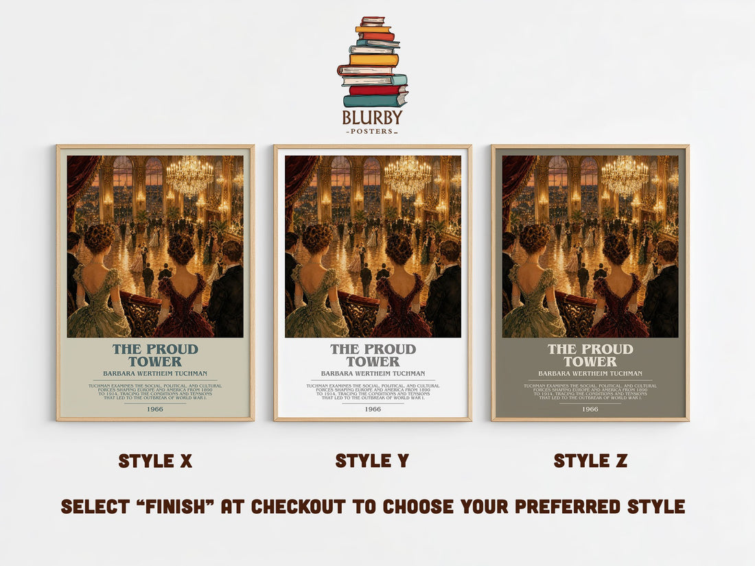 The Proud Tower Bookish Wall Art by Barbara Wertheim Tuchman – Style X, Y and Z side by side – choose your finish