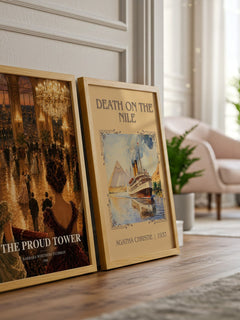 The Proud Tower watercolour print framed by window – literary home decor