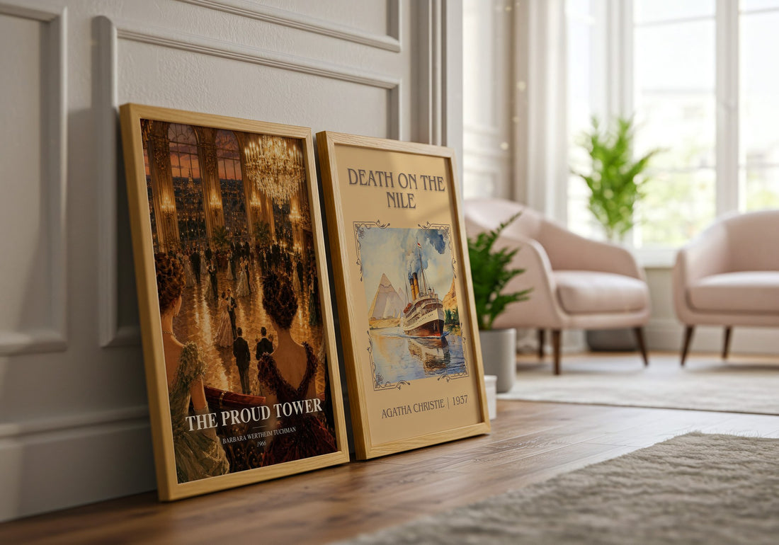 The Proud Tower watercolour print framed by window – literary home decor