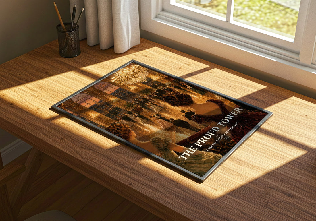 The Proud Tower watercolour book poster framed on wall – non fiction wall art