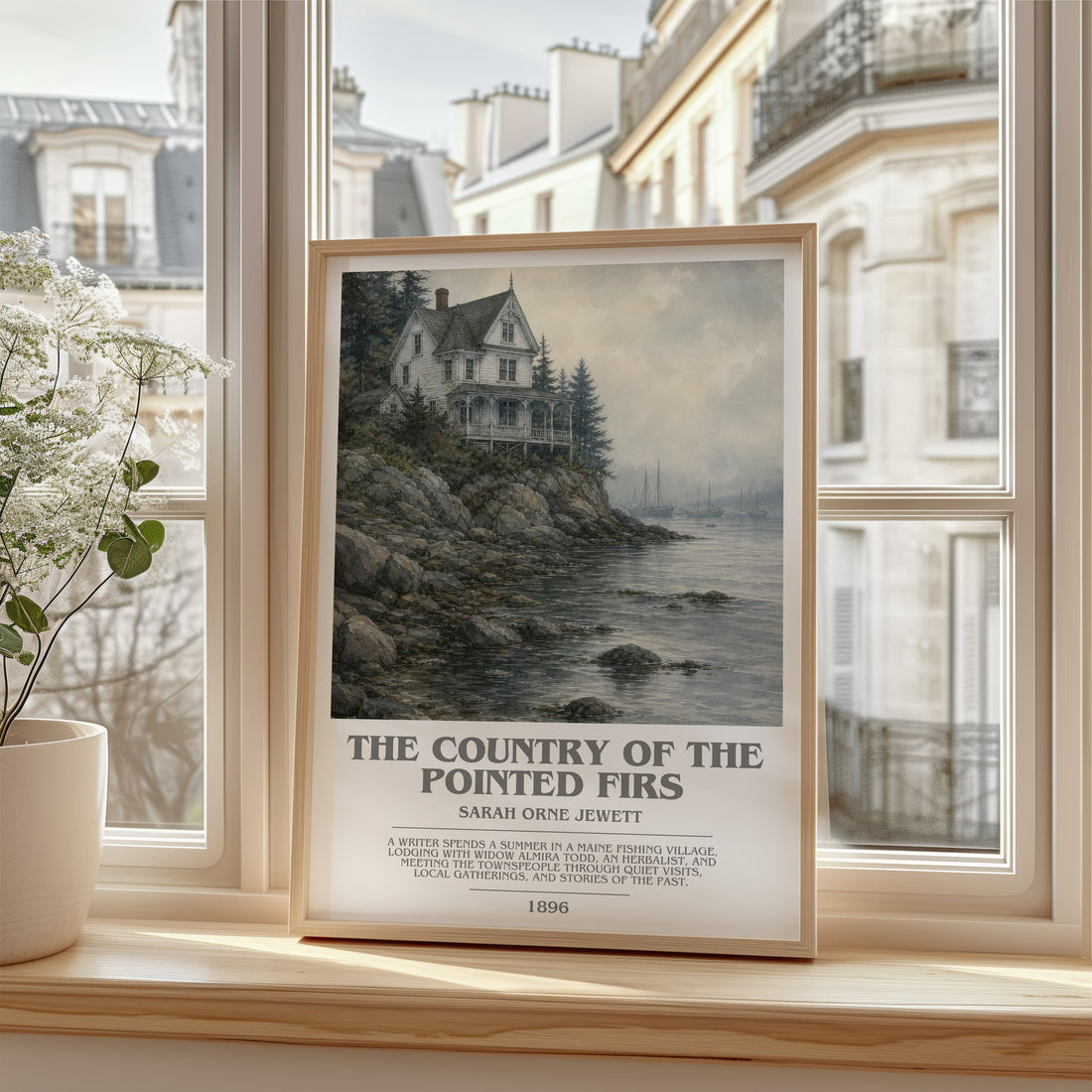 The Country of the Pointed Firs Bookish Wall Art by Sarah Orne Jewett – framed print by a bright window