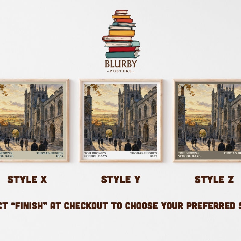 Tom Brown's School Days literary print in frame leaning in hallway – classic literature wall art