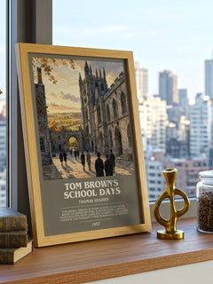 Tom Brown's School Days Bookish Wall Art by Thomas Hughes – framed print on a city-view windowsill
