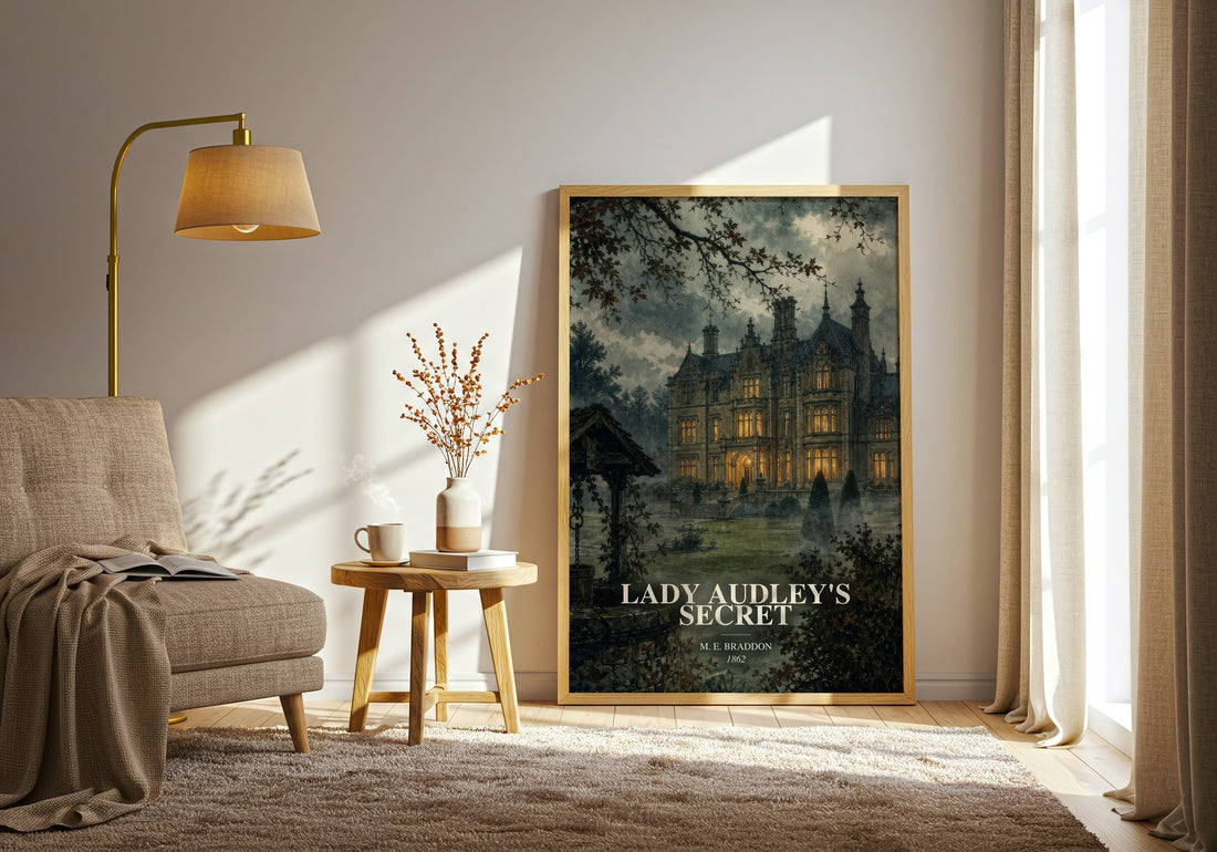 Lady Audley's Secret watercolour print in frame leaning in hallway – gothic wall art