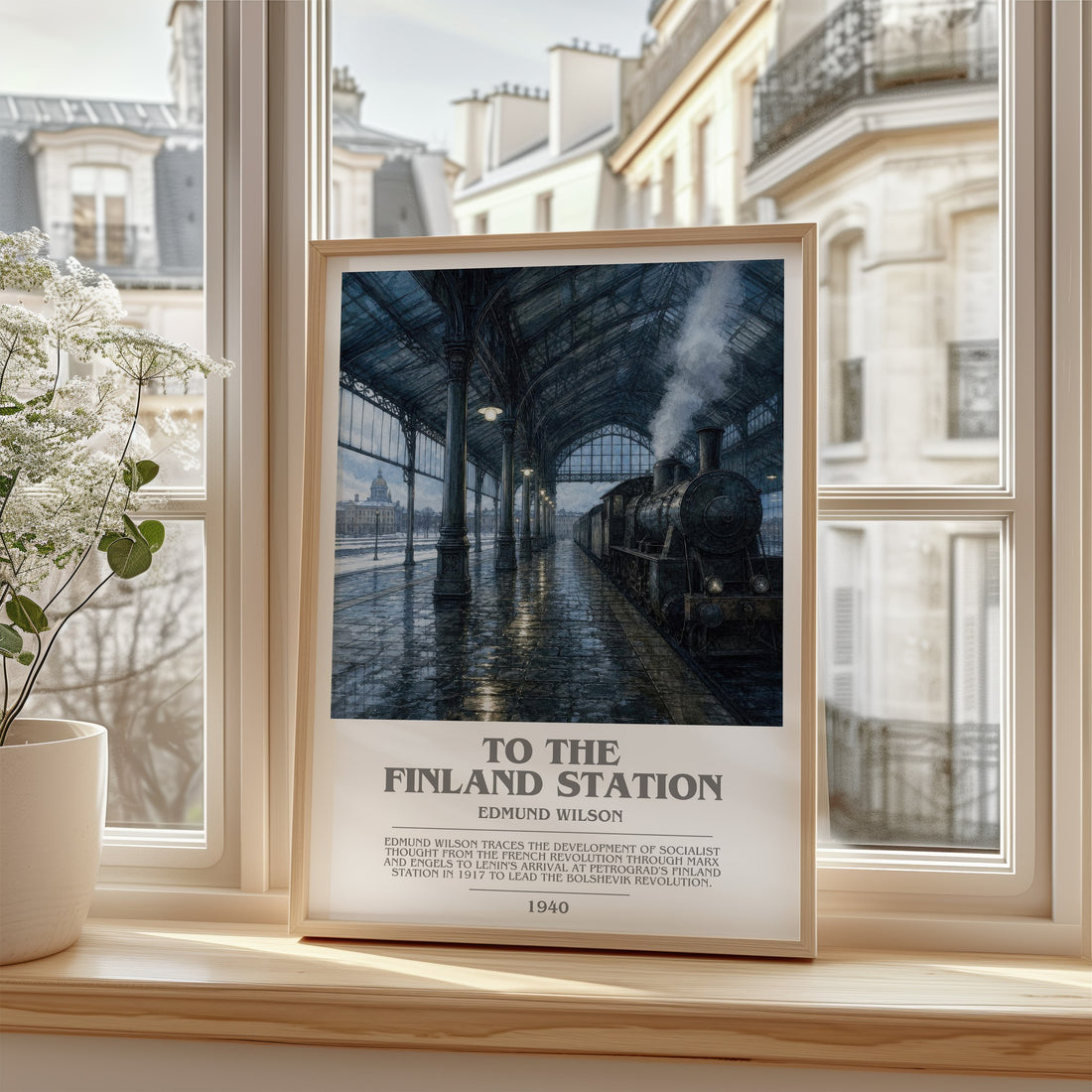 To the Finland Station Bookish Wall Art by Edmund Wilson – framed print by a bright window