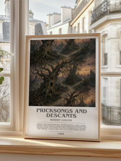 Pricksongs and Descants Bookish Wall Art by Robert Coover – framed print by a bright window