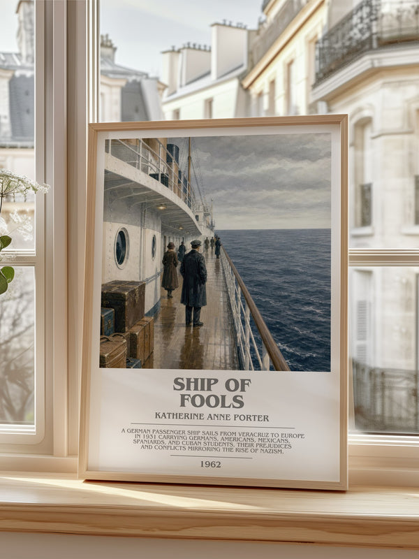 Ship Of Fools Bookish Wall Art by Katherine Anne Porter – framed print by a bright window