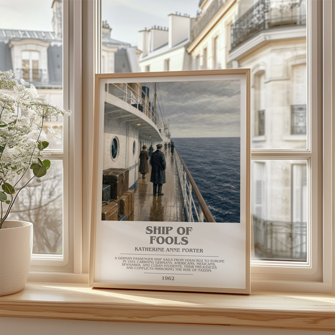Ship Of Fools Bookish Wall Art by Katherine Anne Porter – framed print by a bright window