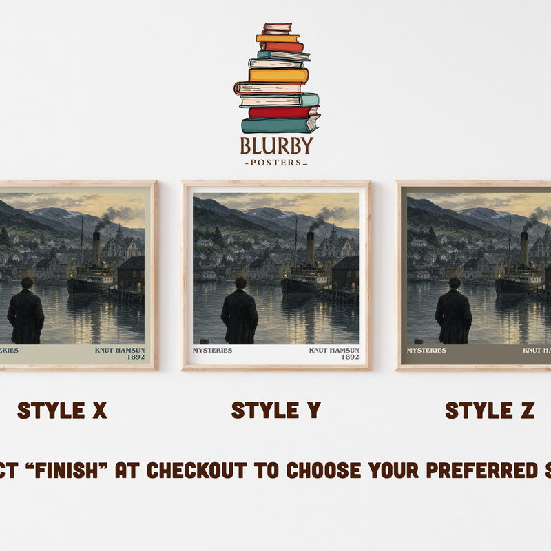 Mysteries literary print in frame leaning in hallway – literary fiction wall art