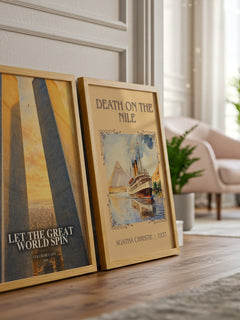 Let the Great World Spin watercolour print framed by window – literary home decor