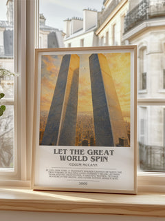 Let the Great World Spin Bookish Wall Art by Colum McCann – framed print by a bright window