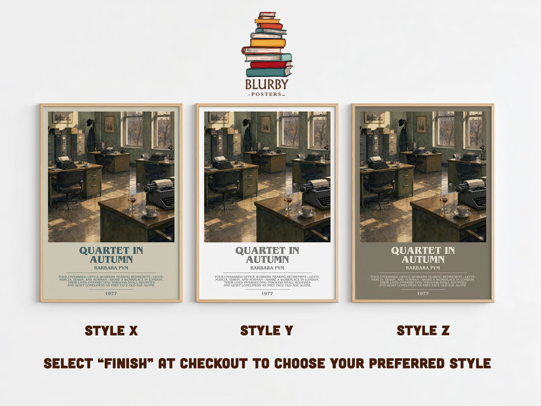 Quartet in Autumn Bookish Wall Art by Barbara Pym – Style X, Y and Z side by side – choose your finish