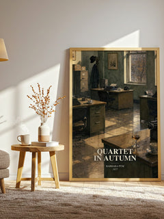 Quartet in Autumn watercolour print in frame leaning in hallway – literary fiction wall art