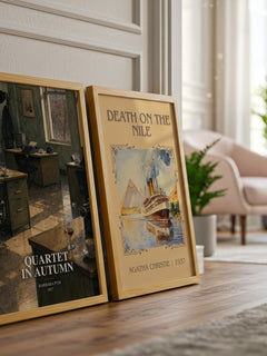 Quartet in Autumn watercolour print framed by window – literary home decor