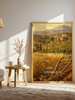 Georgics watercolour print in frame leaning in hallway – poetry wall art
