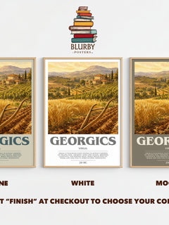 Georgics bookish print framed by window – Stone, White and Mocha side by side – choose your colour