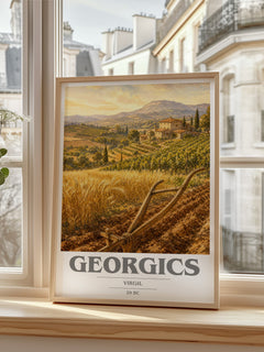 Georgics book cover print in frame leaning in hallway – poetry wall art
