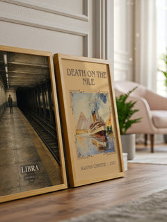 Libra watercolour print framed by window – literary home decor