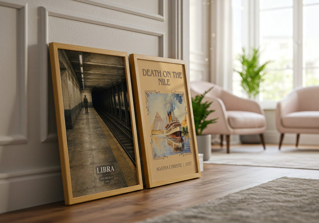 Libra watercolour print framed by window – literary home decor