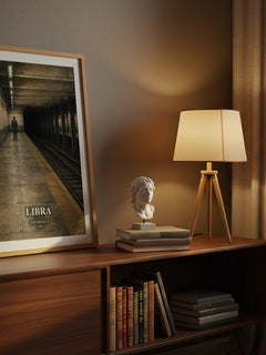 Libra watercolour print on bookshelf – Don DeLillo fan gift