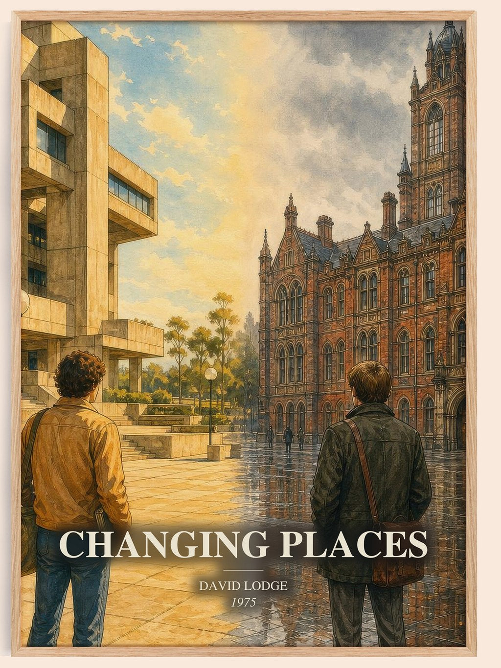 Changing Places watercolour book poster by David Lodge – framed literary art print