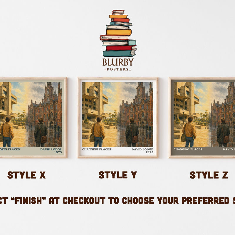 Changing Places literary print in frame leaning in hallway – satire wall art