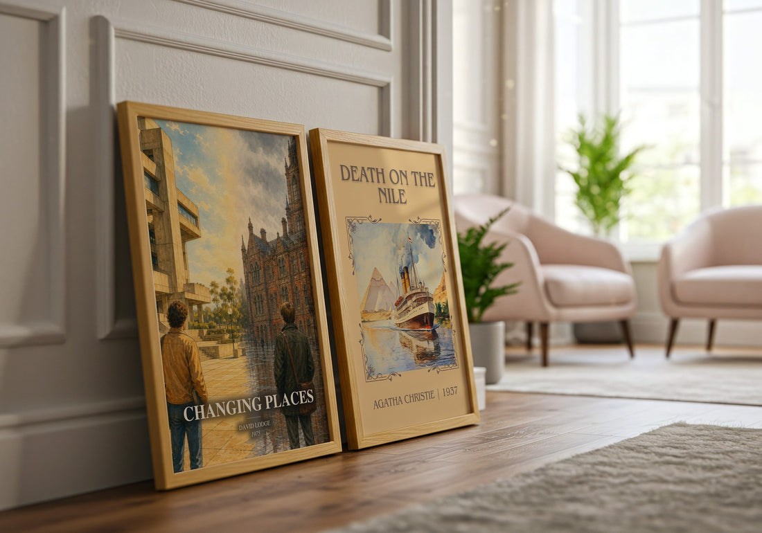 Changing Places watercolour print framed by window – literary home decor
