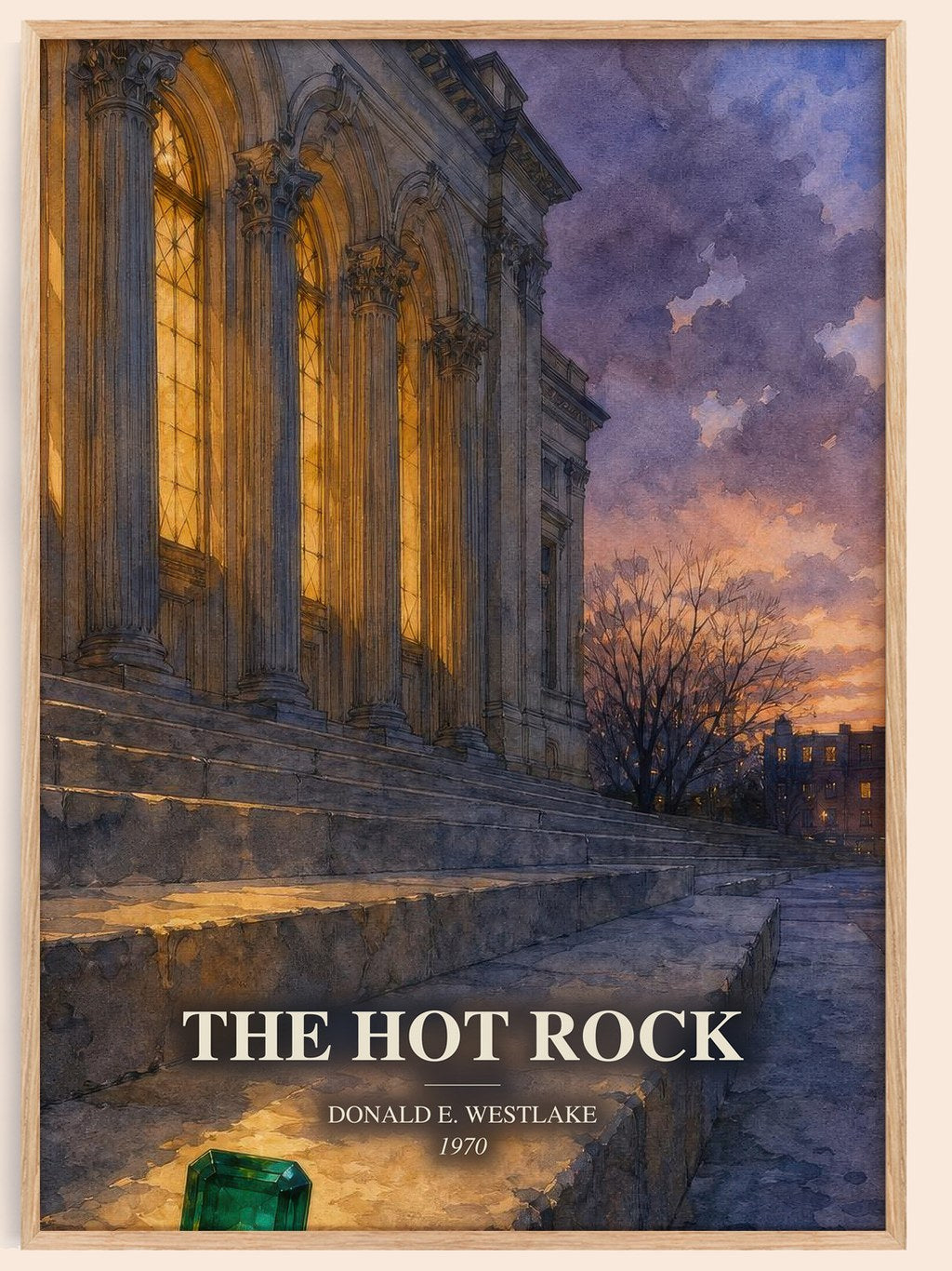The Hot Rock watercolour book poster by Donald E. Westlake – framed literary art print