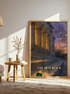 The Hot Rock watercolour print in frame leaning in hallway – crime wall art