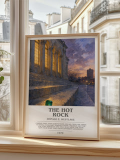 The Hot Rock Bookish Wall Art by Donald E. Westlake – framed print by a bright window