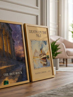 The Hot Rock watercolour print framed by window – literary home decor