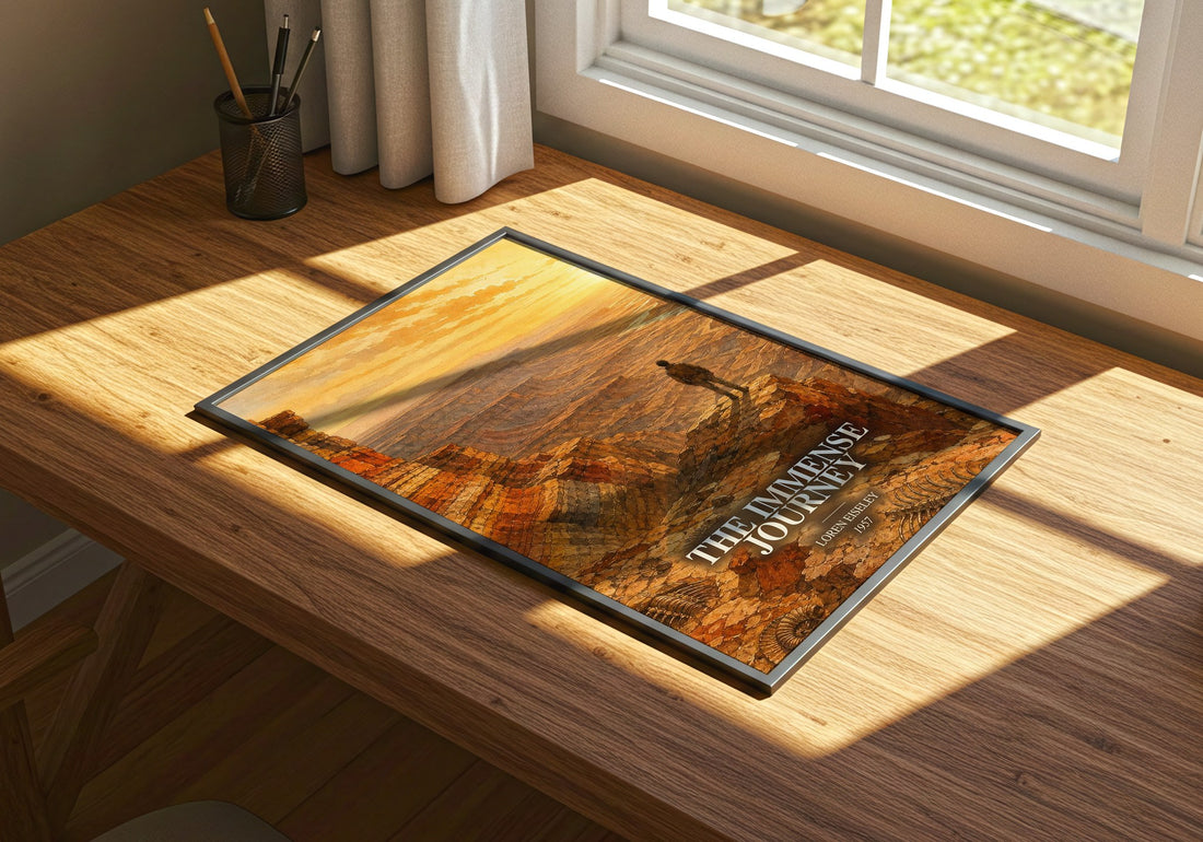The Immense Journey watercolour book poster framed on wall – non fiction wall art