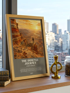 The Immense Journey Bookish Wall Art by Loren Eiseley – framed print on a city-view windowsill