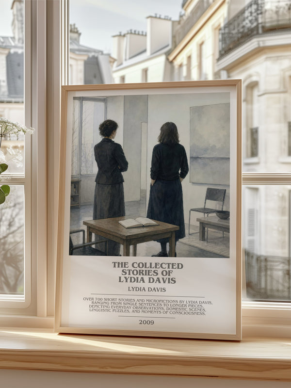 The Collected Stories Of Lydia Davis Bookish Wall Art by Lydia Davis – framed print by a bright window