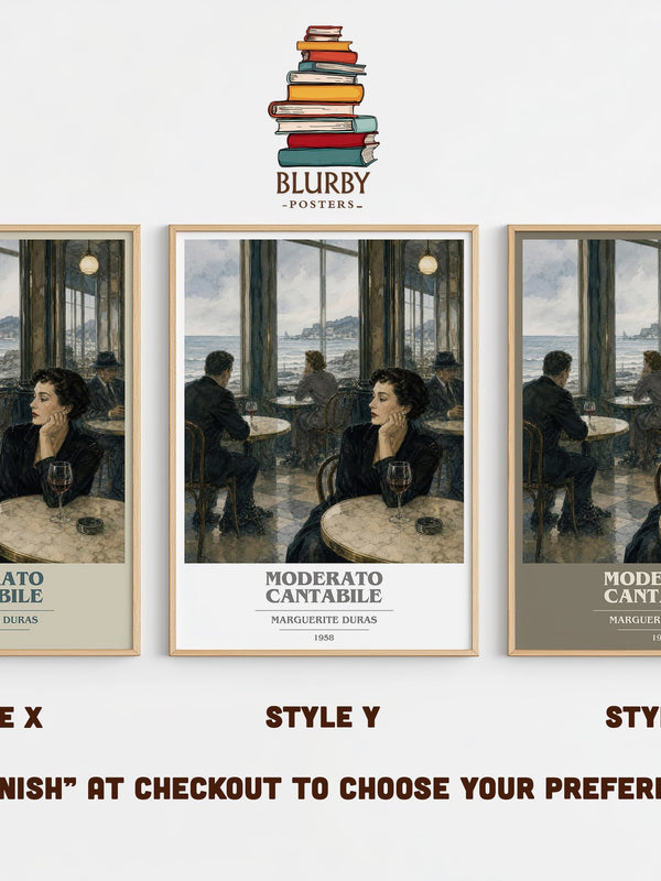 Moderato Cantabile book cover print in frame leaning in hallway – literary fiction wall art