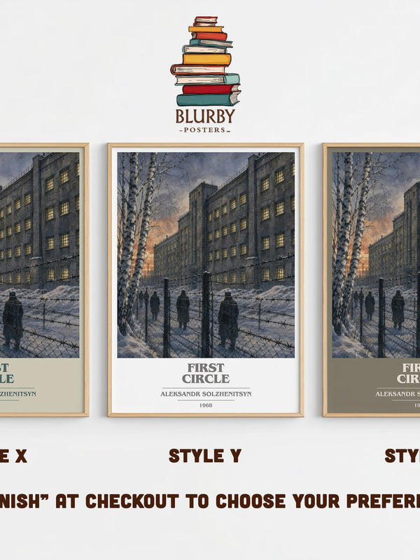 First Circle book cover print in frame leaning in hallway – literary fiction wall art